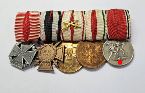 Ordensspange WK1 KuK 5 Orden mit Einmarschmedaille 13. März 1938