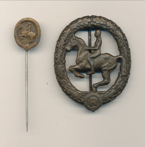 Reiterabzeichen in Bronze Hersteller Steinhauer mit Miniatur 16mm an Nadel