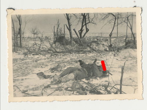 Tod Gefallene & Schlachtfeld gefallener Soldat im Winter - Original Foto WK2
