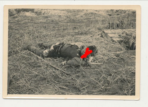 Tod Gefallene & Schlachtfeld gefallener Soldat im Feld - Original Foto WK2