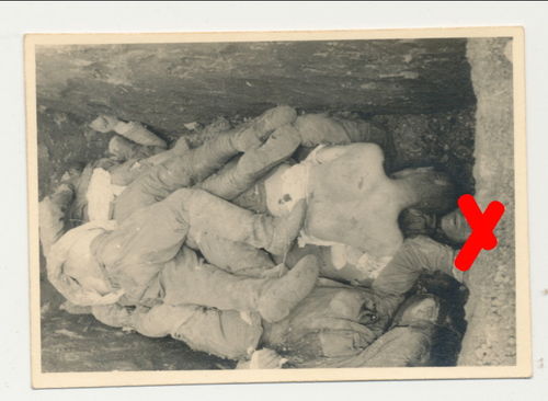 Tod Gefallene & Schlachtfeld gefallener Soldat Massengrab - Original Foto WK2