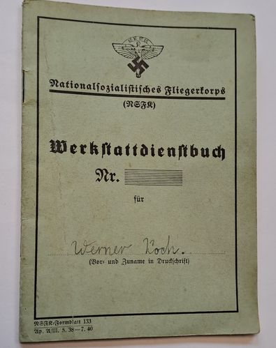 NSFK Nat. Soz. Fliegerkorps Werkstatt Dienstbuch 3. Reich