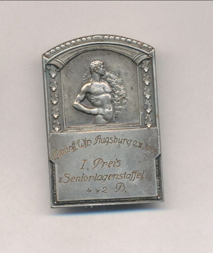 Sport Sieger Plakette 1. Preis Augsburg Seniorenstaffel von 1924