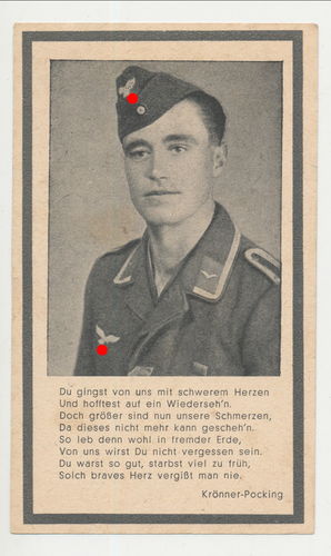 Sterbebild Lukas Neulinger Uffz Luftwaffe Flak Tod im Lazarett Siebenbürgen 1944