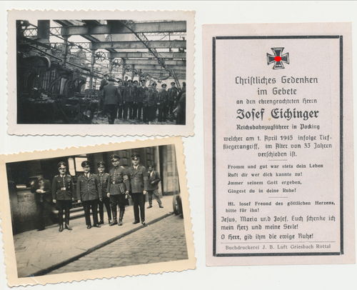 Sterbebild & Fotos Reichsbahn Zugführer Eichinger gefallen bei Tiefflieger Angriff April 1945