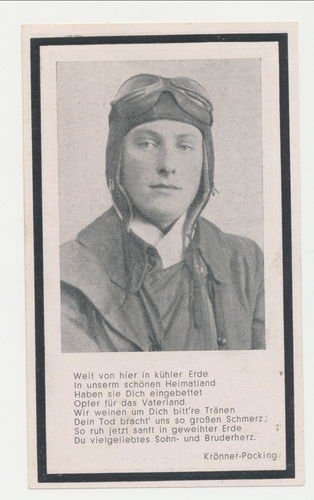 Sterbebild Flieger Bordfunker Wilhelm Stapfer Tod gefallen bei Krumteich 1944 mit Historie