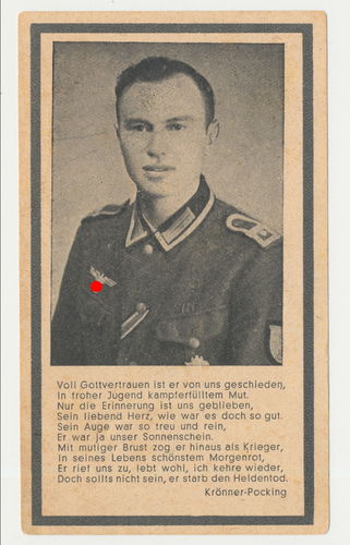 Sterbebild Sanitäts Fw Garbereder Grenadier Rgt 391 gefallen in Narwa Grab in Riga 1944 mit Historie