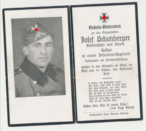 Sterbebild Josef Schatzberger Inf Rgt 468 gefallen bei Baltutino 1941 mit Historie