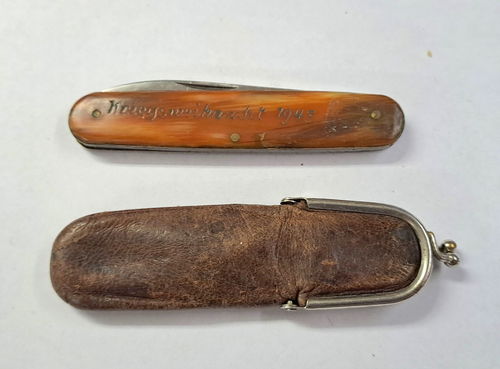 Taschenmesser graviert Kreisamtmann Denser Laupheim Kriegsweihnacht 1943 in Etui