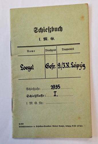 Schiess - Buch . 9. Infanterie Regiment Leipzig Schiessjahr 1935